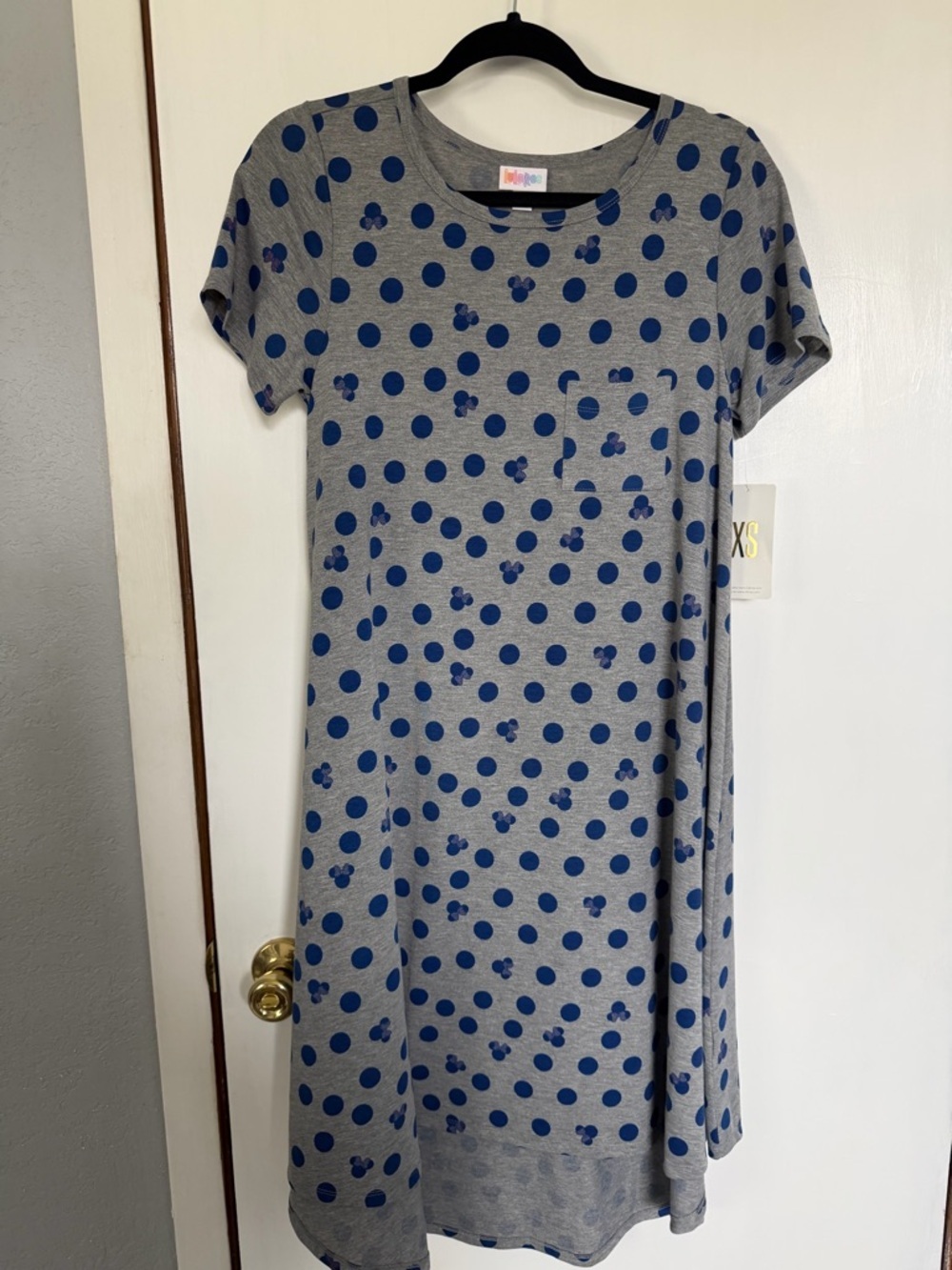 LuLaRoe Grey Dress with Navy Polka Dots - Picture 1 of 5